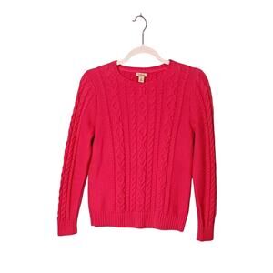 LL BEAN Cable Knit Sweater Women's Small Long Sleeve Pink 100% Cotton